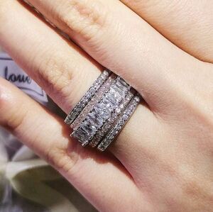 Exquisite Sterling Silver Pink Stacked Fashing Ring| Engagement| Chic Style